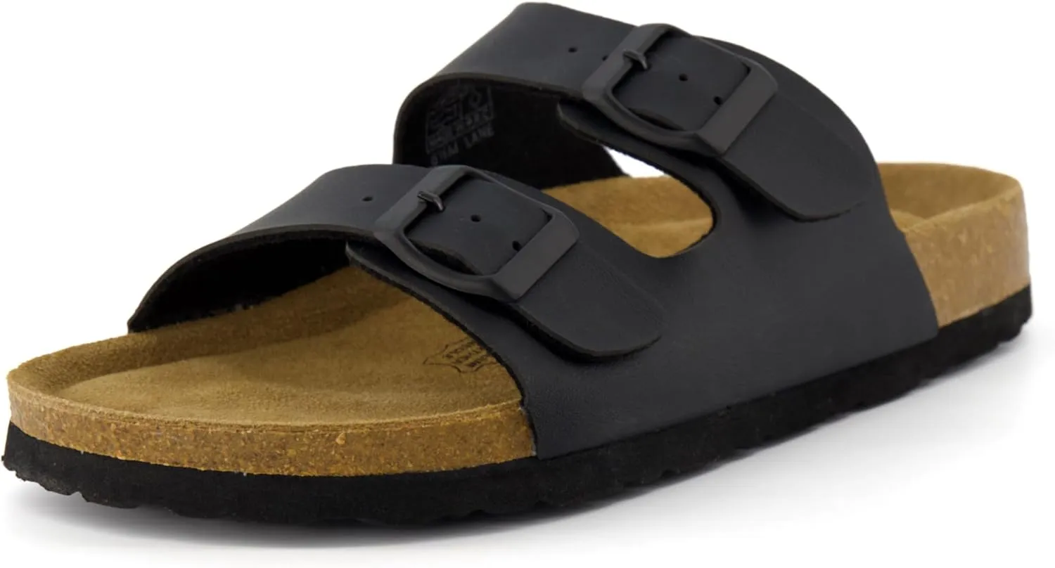 CUSHIONAIRE Lane Cork Footbed Sandals for Women – Comfortable Double Buckle Slip-On with Genuine Suede Footbed & Arch Support Slides for Women Footwear