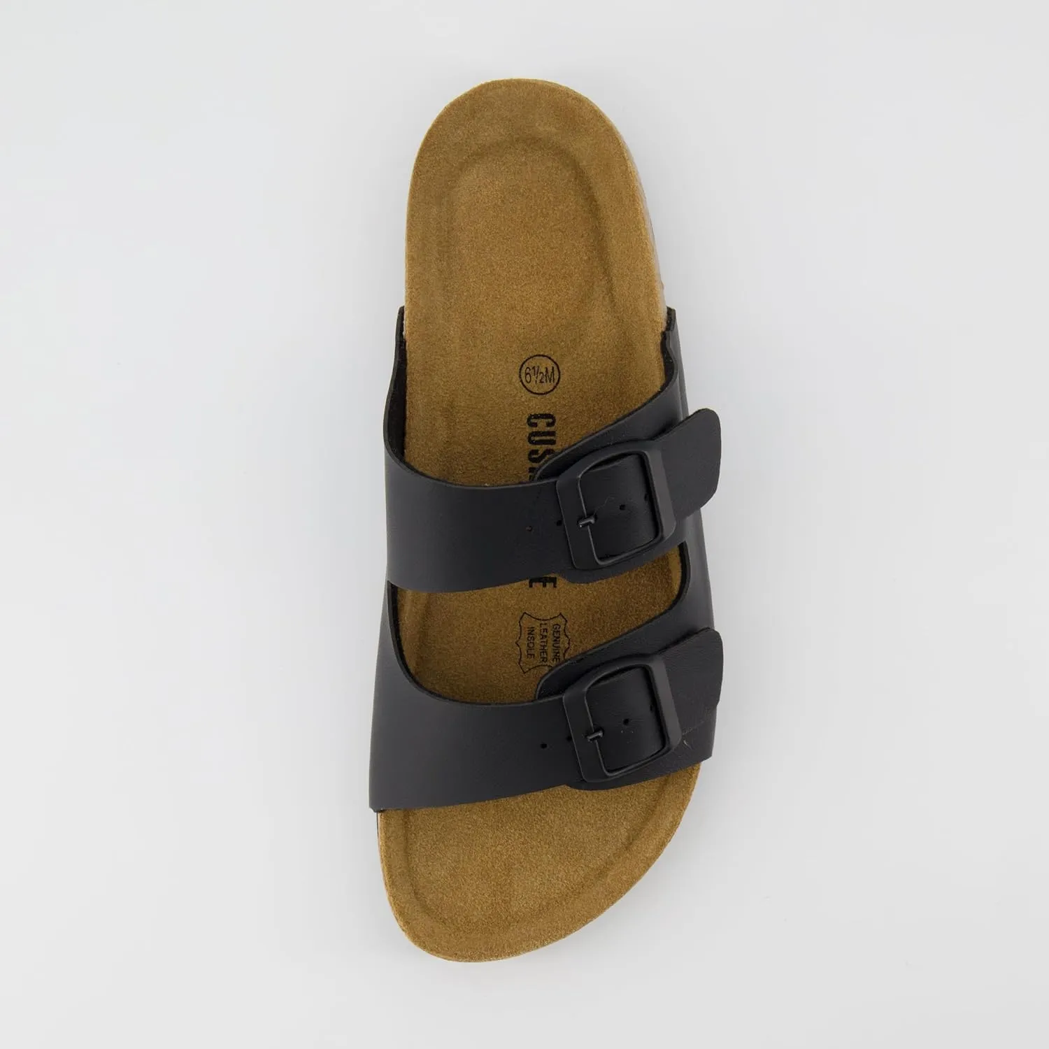 CUSHIONAIRE Lane Cork Footbed Sandals for Women – Comfortable Double Buckle Slip-On with Genuine Suede Footbed & Arch Support Slides for Women Footwear
