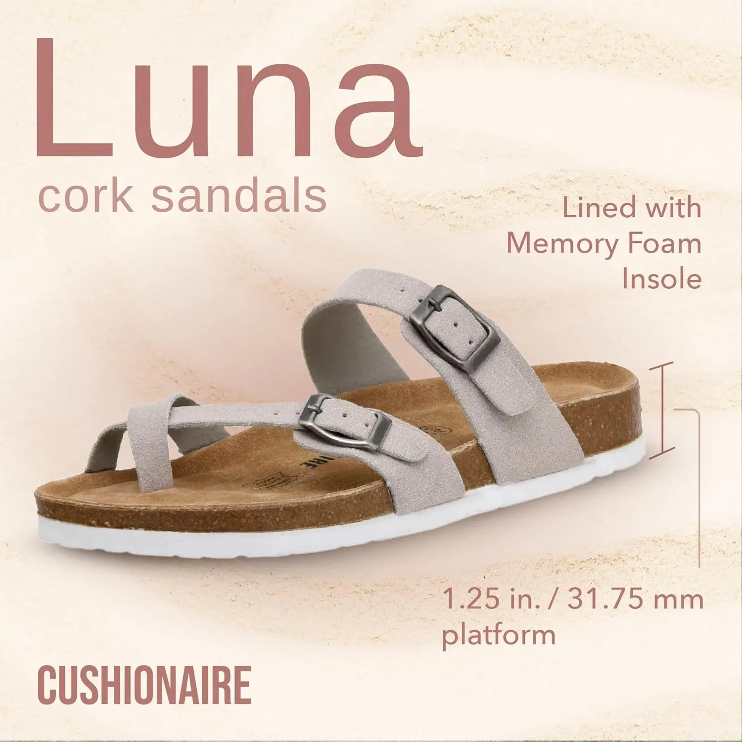 CUSHIONAIRE Women's Luna Cork Footbed Sandal With  Comfort