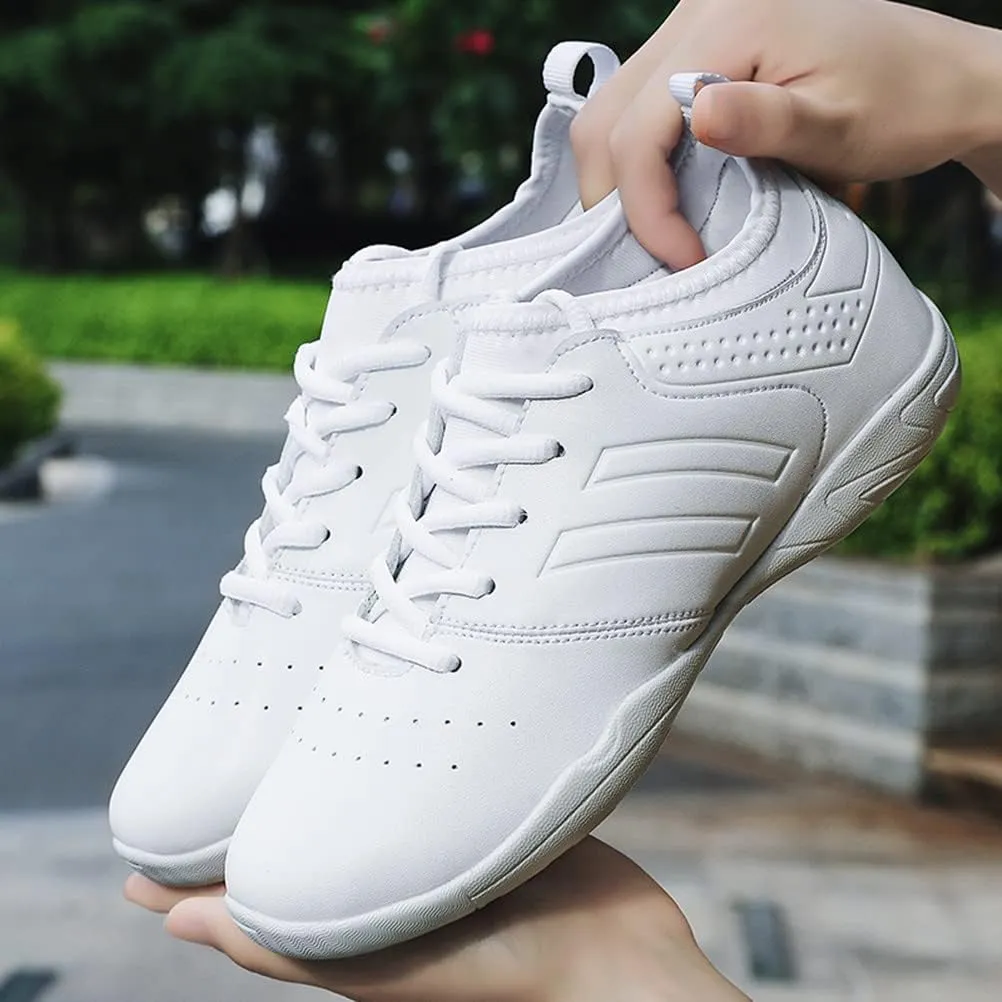 DADAWEN Cheer Shoes for Youth Girls Women White Cheerleading Dancing Shoes Athletic Training Tennis Walking Breathable Competition Cheer Sneakers