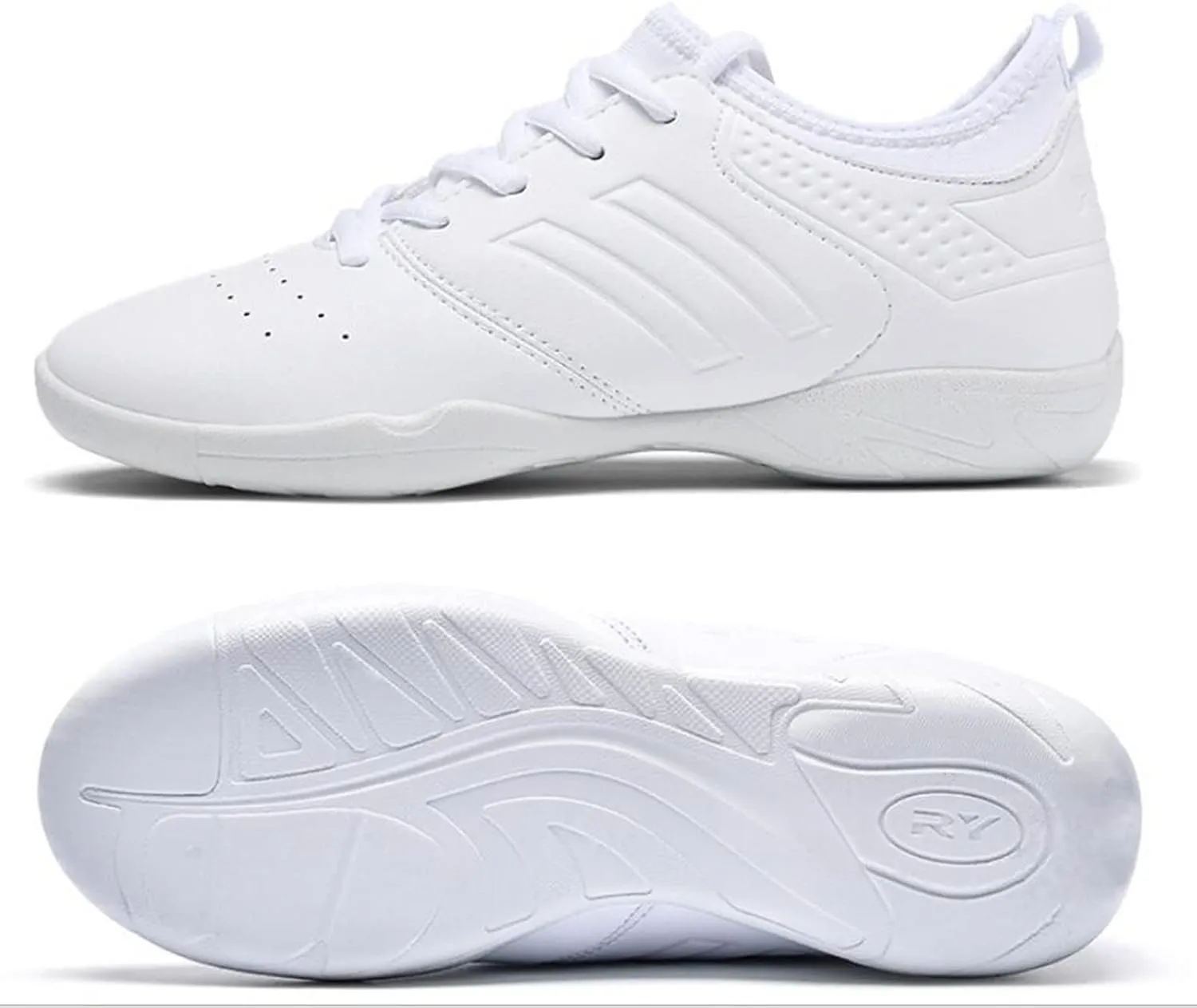 DADAWEN Cheer Shoes for Youth Girls Women White Cheerleading Dancing Shoes Athletic Training Tennis Walking Breathable Competition Cheer Sneakers