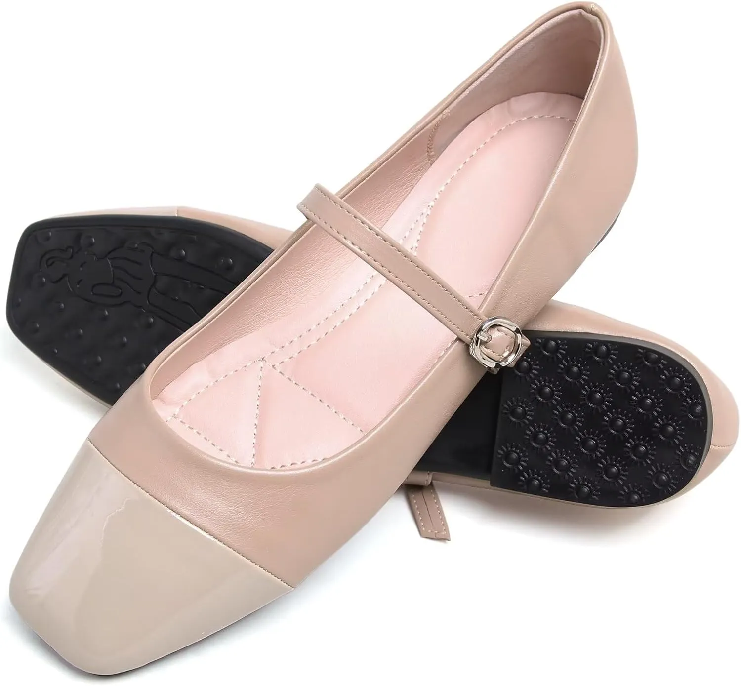 Dear Time Mary Jane Flats for Women Ballets Flats Strap Shoes Dressy Comfortable Square Toe Mary Jane Buckle Flats Shoes