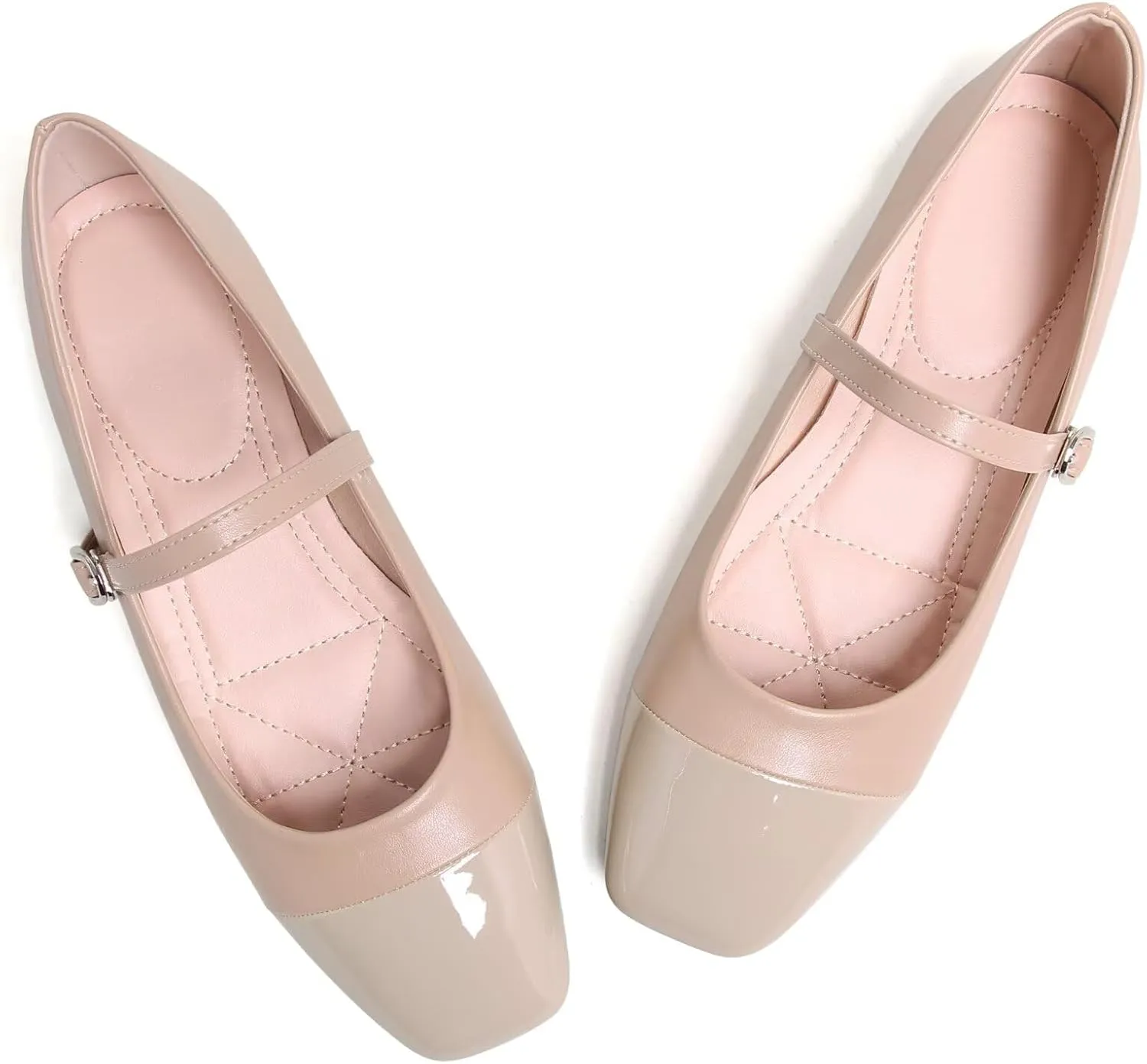 Dear Time Mary Jane Flats for Women Ballets Flats Strap Shoes Dressy Comfortable Square Toe Mary Jane Buckle Flats Shoes