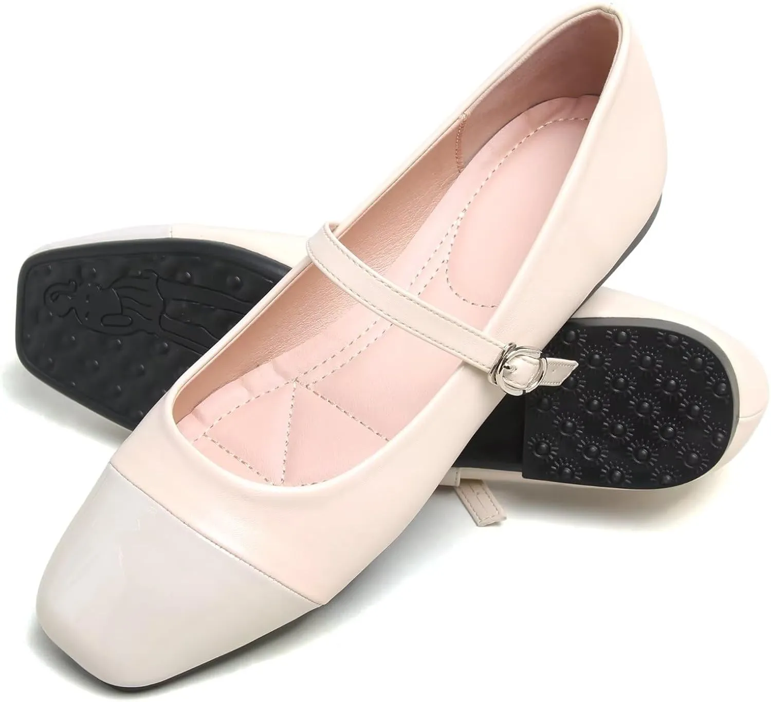 Dear Time Mary Jane Flats for Women Ballets Flats Strap Shoes Dressy Comfortable Square Toe Mary Jane Buckle Flats Shoes