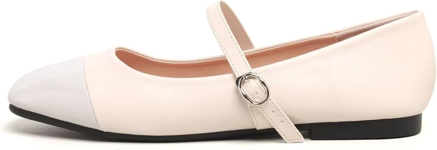 Dear Time Mary Jane Flats for Women Ballets Flats Strap Shoes Dressy Comfortable Square Toe Mary Jane Buckle Flats Shoes