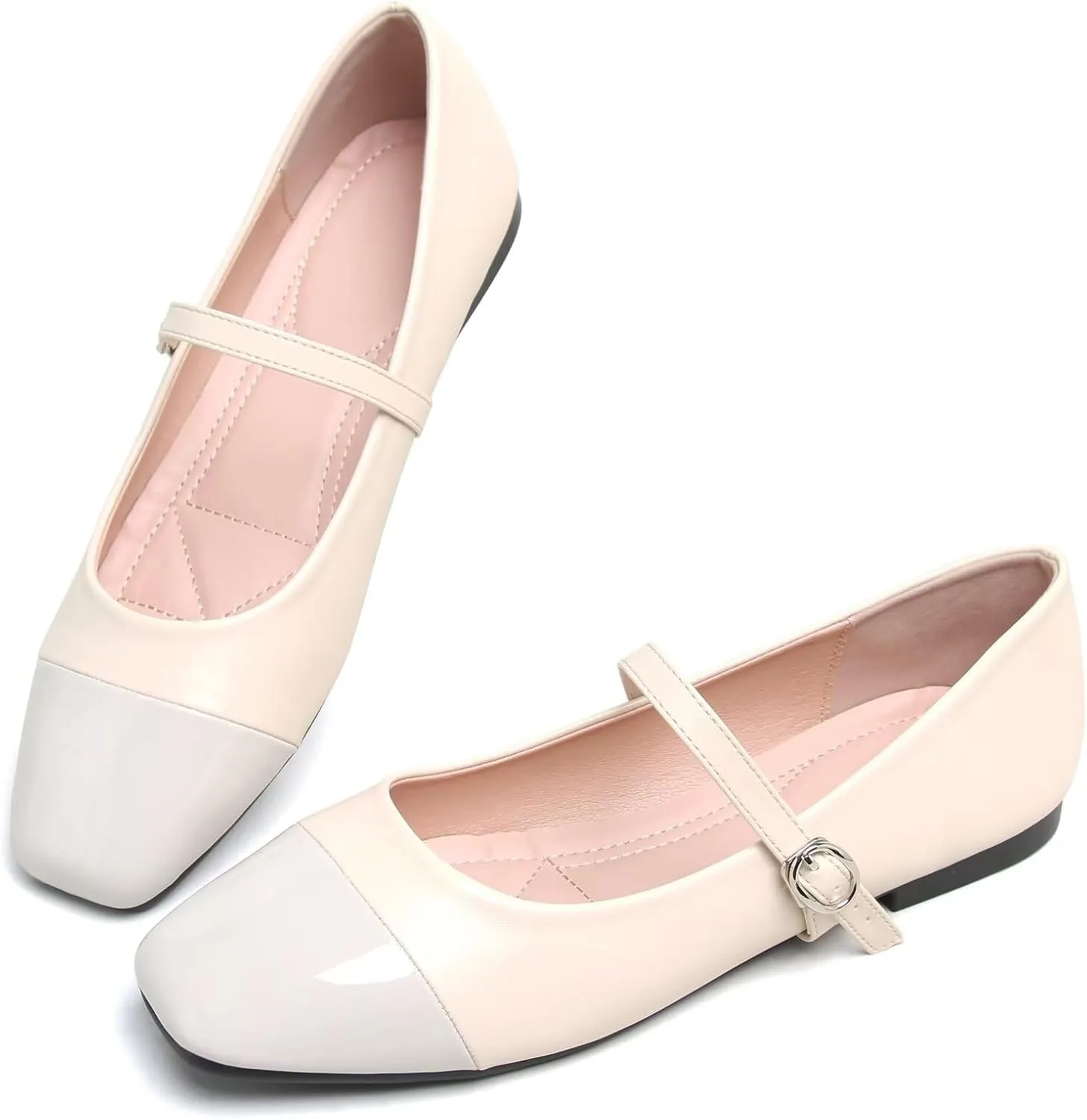 Dear Time Mary Jane Flats for Women Ballets Flats Strap Shoes Dressy Comfortable Square Toe Mary Jane Buckle Flats Shoes
