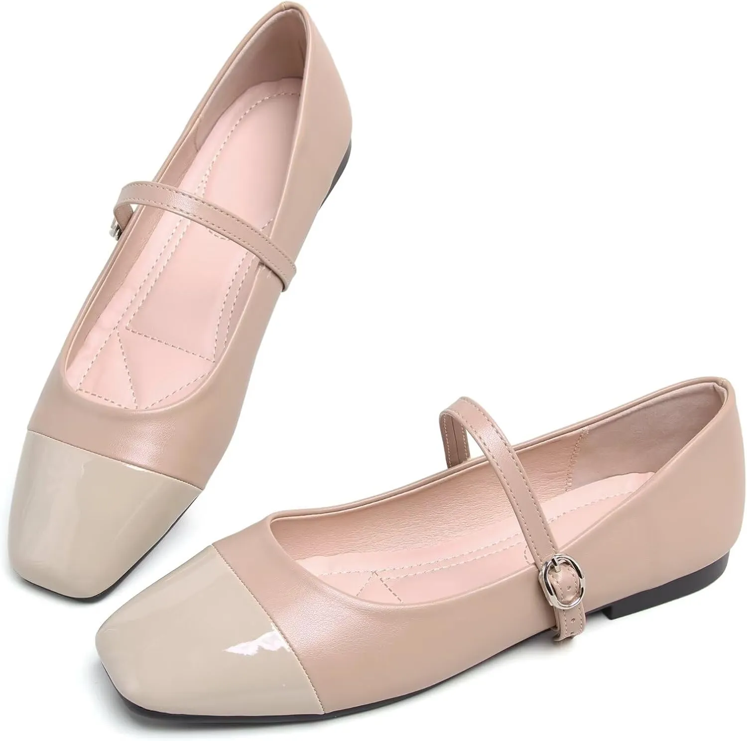 Dear Time Mary Jane Flats for Women Ballets Flats Strap Shoes Dressy Comfortable Square Toe Mary Jane Buckle Flats Shoes