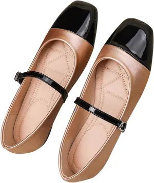 Dear Time Mary Jane Flats for Women Ballets Flats Strap Shoes Dressy Comfortable Square Toe Mary Jane Buckle Flats Shoes