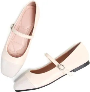 Dear Time Mary Jane Flats for Women Ballets Flats Strap Shoes Dressy Comfortable Square Toe Mary Jane Buckle Flats Shoes