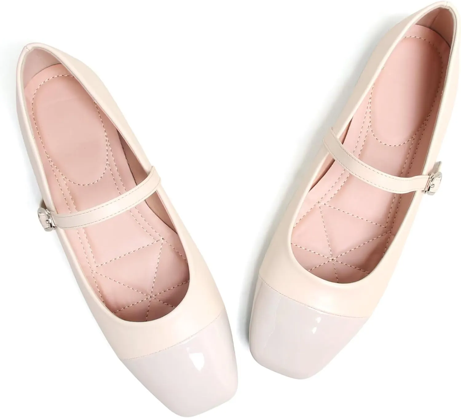 Dear Time Mary Jane Flats for Women Ballets Flats Strap Shoes Dressy Comfortable Square Toe Mary Jane Buckle Flats Shoes