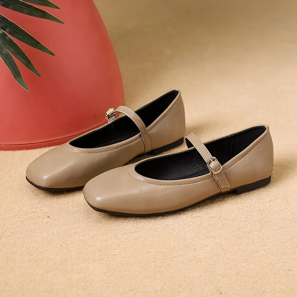 Dear Time Mary Jane Flats for Women Ballets Flats Strap Shoes Dressy Comfortable Square Toe Mary Jane Buckle Flats Shoes