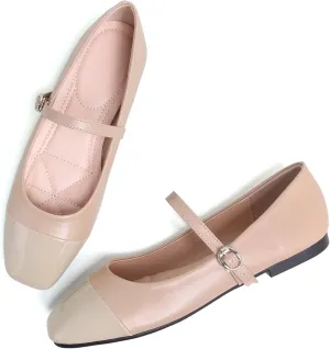 Dear Time Mary Jane Flats for Women Ballets Flats Strap Shoes Dressy Comfortable Square Toe Mary Jane Buckle Flats Shoes