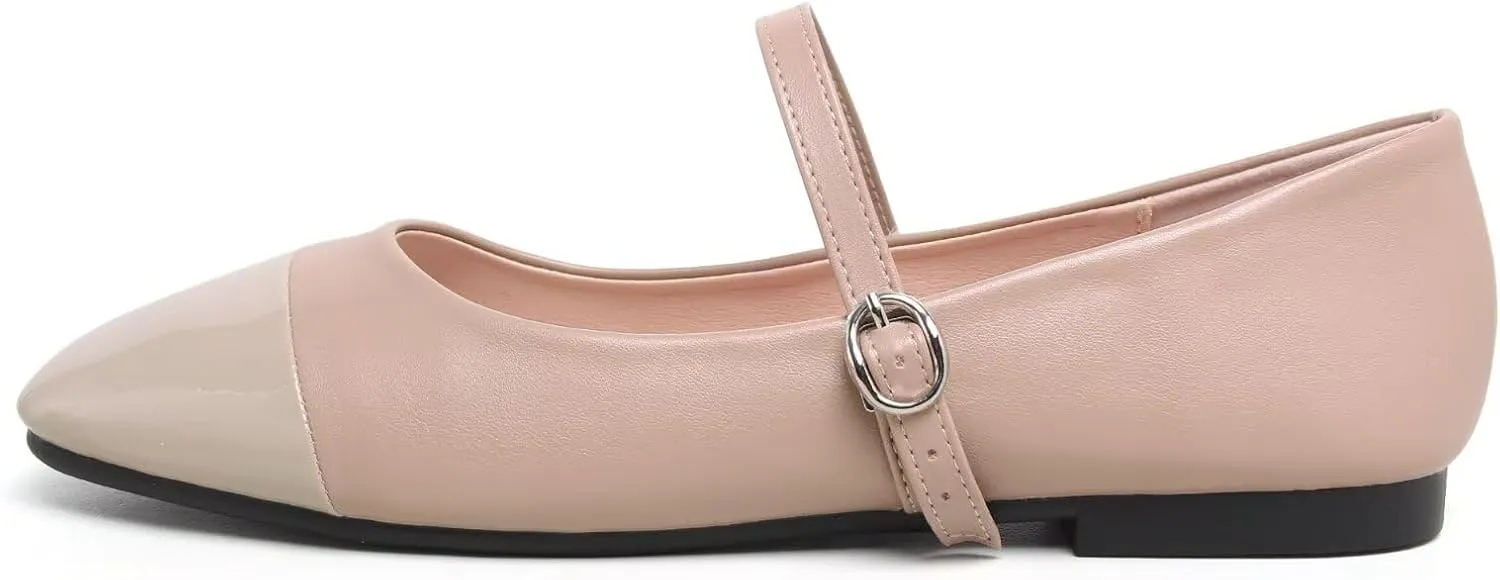 Dear Time Mary Jane Flats for Women Ballets Flats Strap Shoes Dressy Comfortable Square Toe Mary Jane Buckle Flats Shoes