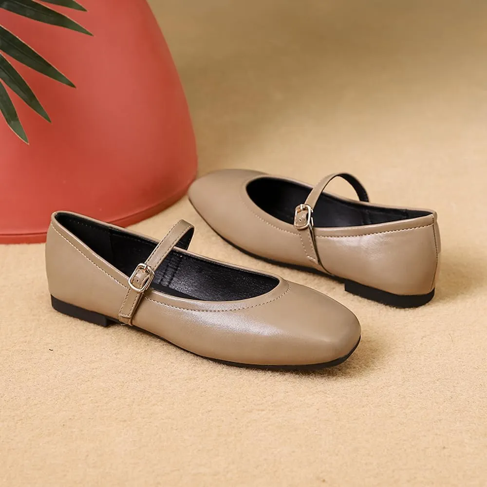 Dear Time Mary Jane Flats for Women Ballets Flats Strap Shoes Dressy Comfortable Square Toe Mary Jane Buckle Flats Shoes