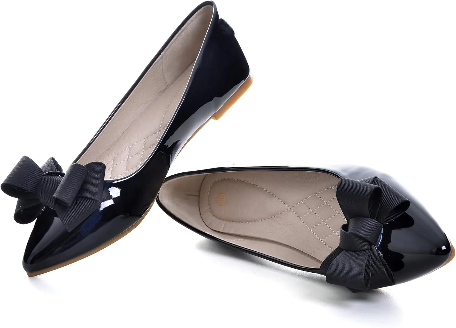 Dear Time Women's Patent Leather Ballet Flat with Bow Comfortable Pointy Slip-on Loafers