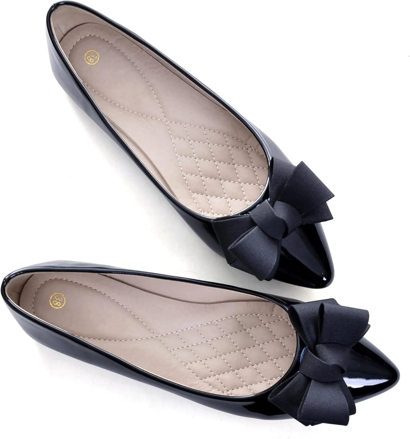 Dear Time Women's Patent Leather Ballet Flat with Bow Comfortable Pointy Slip-on Loafers