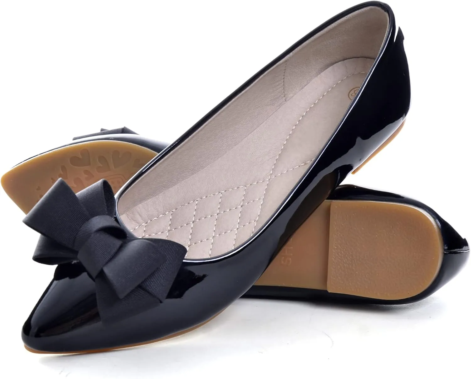 Dear Time Women's Patent Leather Ballet Flat with Bow Comfortable Pointy Slip-on Loafers