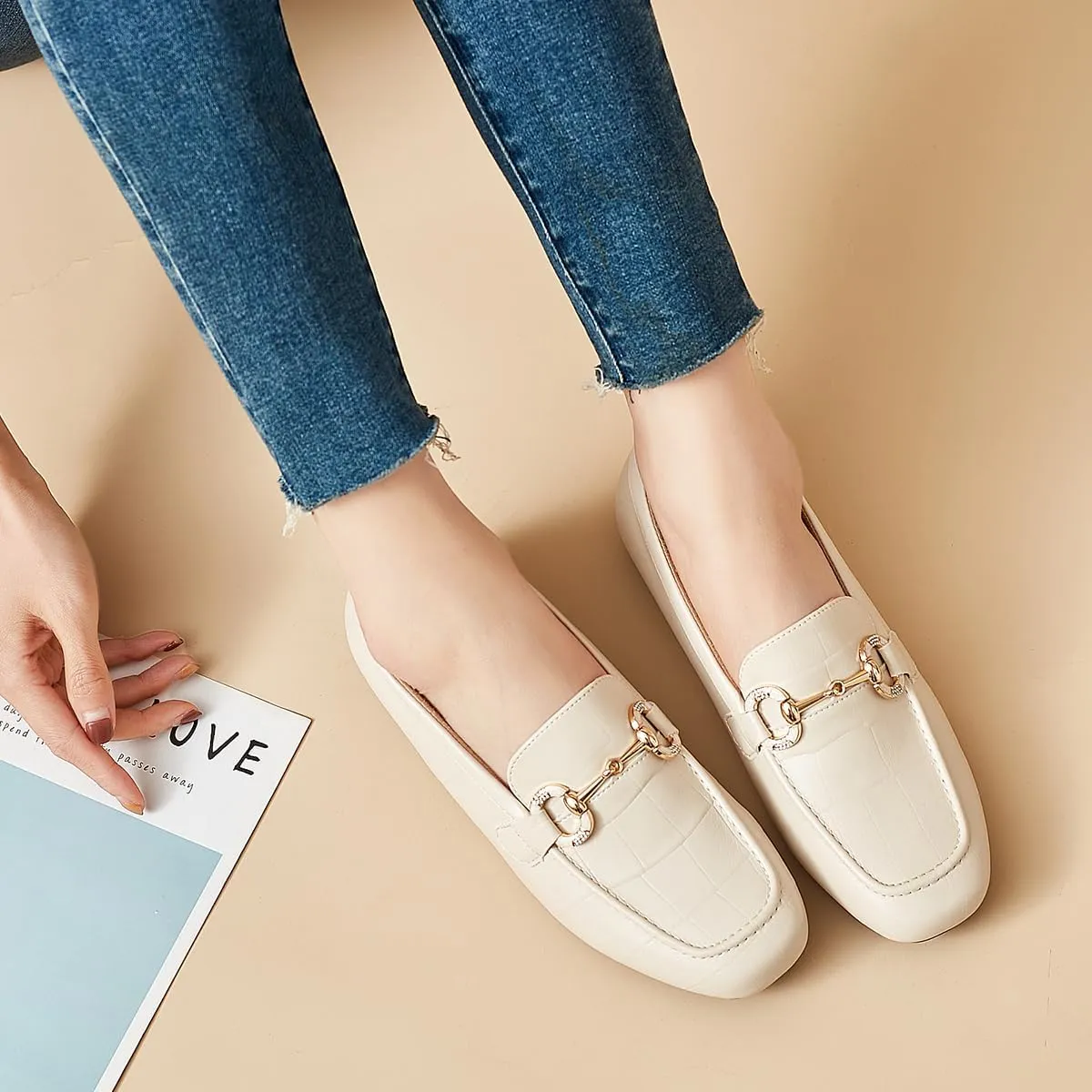 DeYashopin Womens Loafers Shoes Fashion Low Heel Slip on Shoes Comfortable Driving Flats