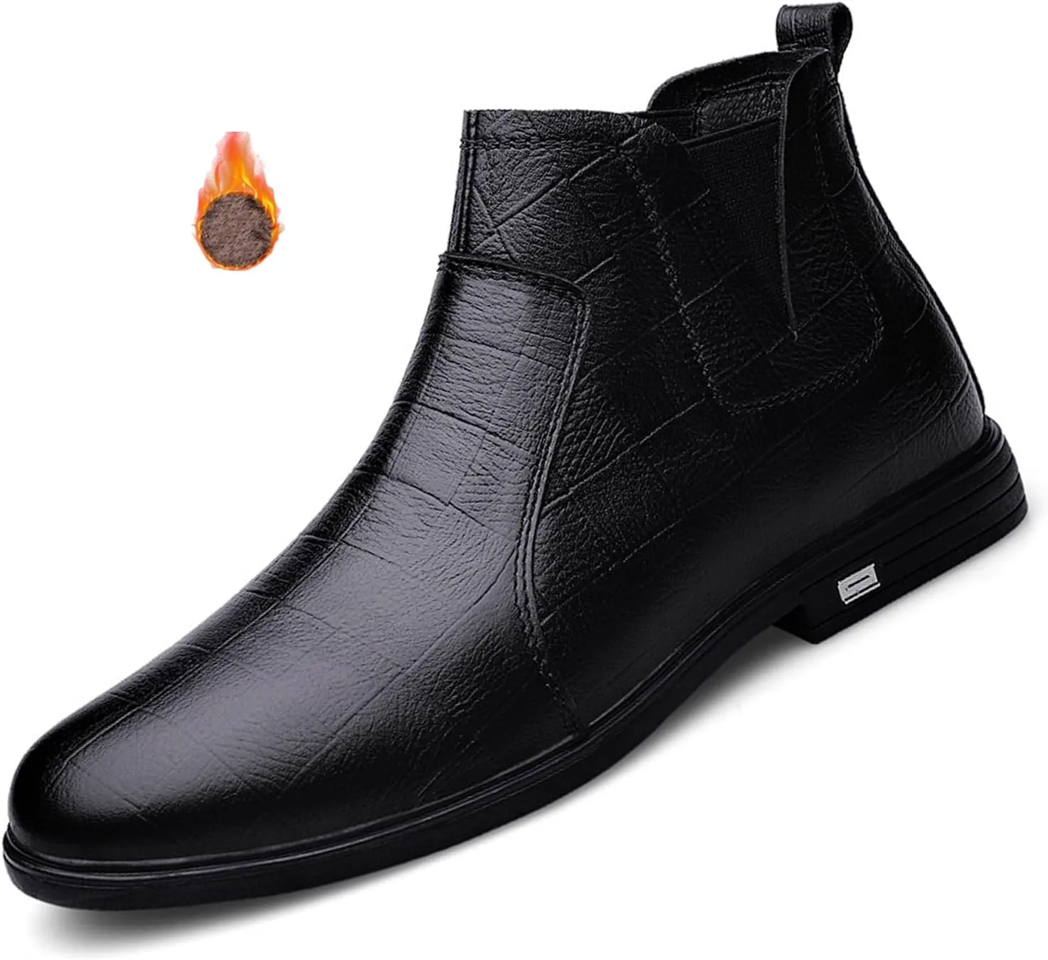 DirraBra Men's Leather Chelsea Ankle Boots Fashion Side Zipper Winter Thermal Dress Boots Outdoor Anti Slip Flat Walking Casual Shoes