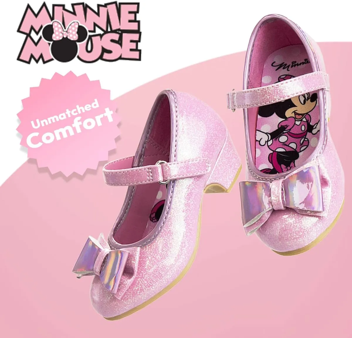 Disney Shoes - Girls Mary Jane Flat Pump Strap with Bow - Kids Character Princess Dress up Costume Flower School Party Flats Slip on - Toddler/Little Kid