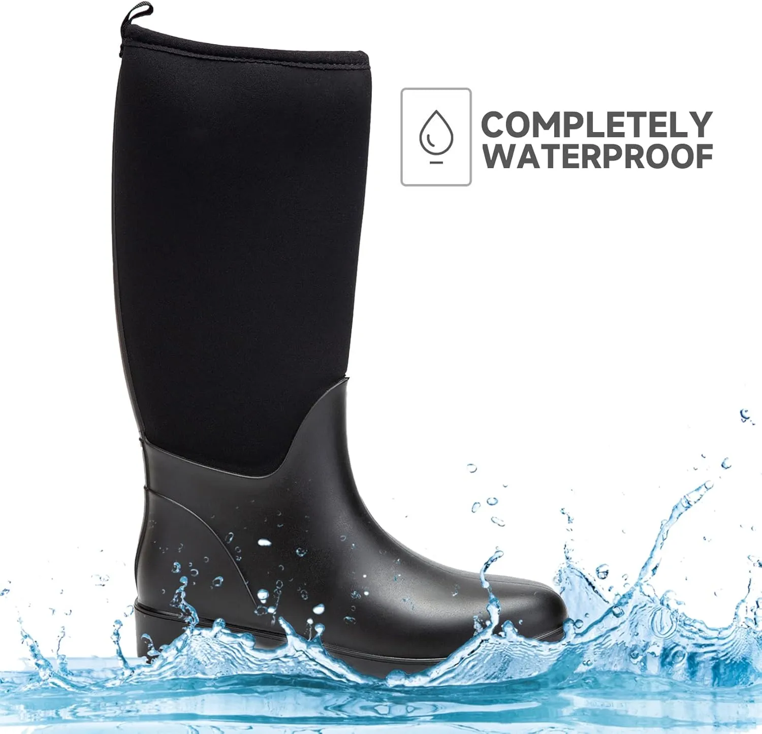 DKSUKO Women Rain Boots Waterproof,Rubber Tall Pull on Insulated Snow Mud Shoes