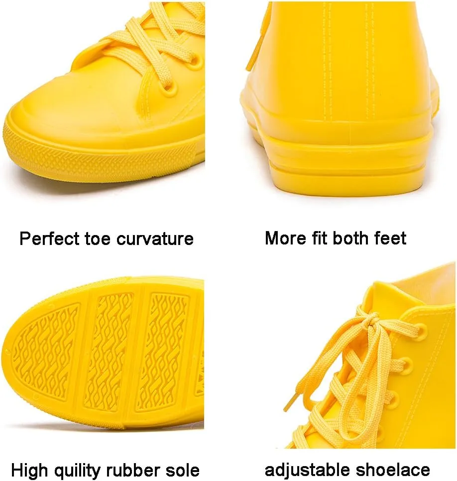 DKSUKO Women's Rain Boots Waterproof High Top Rain Shoes with Lace Up Anti-Slip Garden Shoes