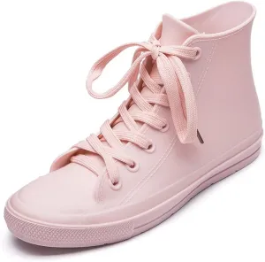 DKSUKO Women's Rain Boots Waterproof High Top Rain Shoes with Lace Up Anti-Slip Garden Shoes