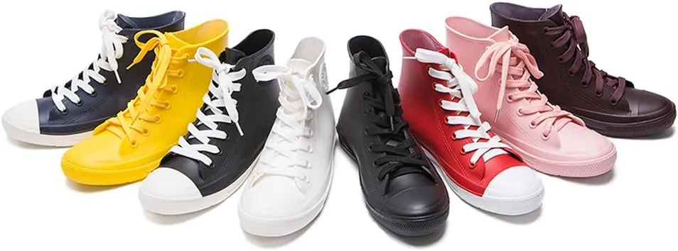 DKSUKO Women's Rain Boots Waterproof High Top Rain Shoes with Lace Up Anti-Slip Garden Shoes