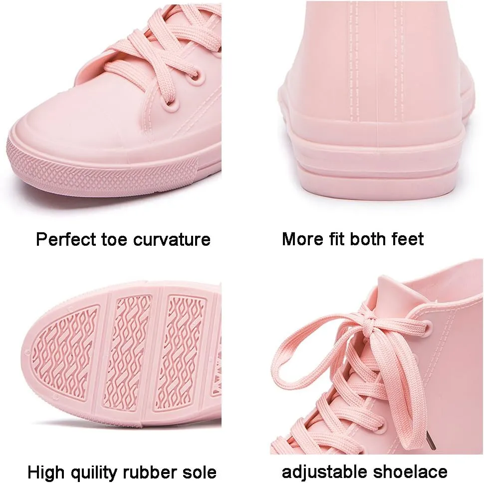 DKSUKO Women's Rain Boots Waterproof High Top Rain Shoes with Lace Up Anti-Slip Garden Shoes