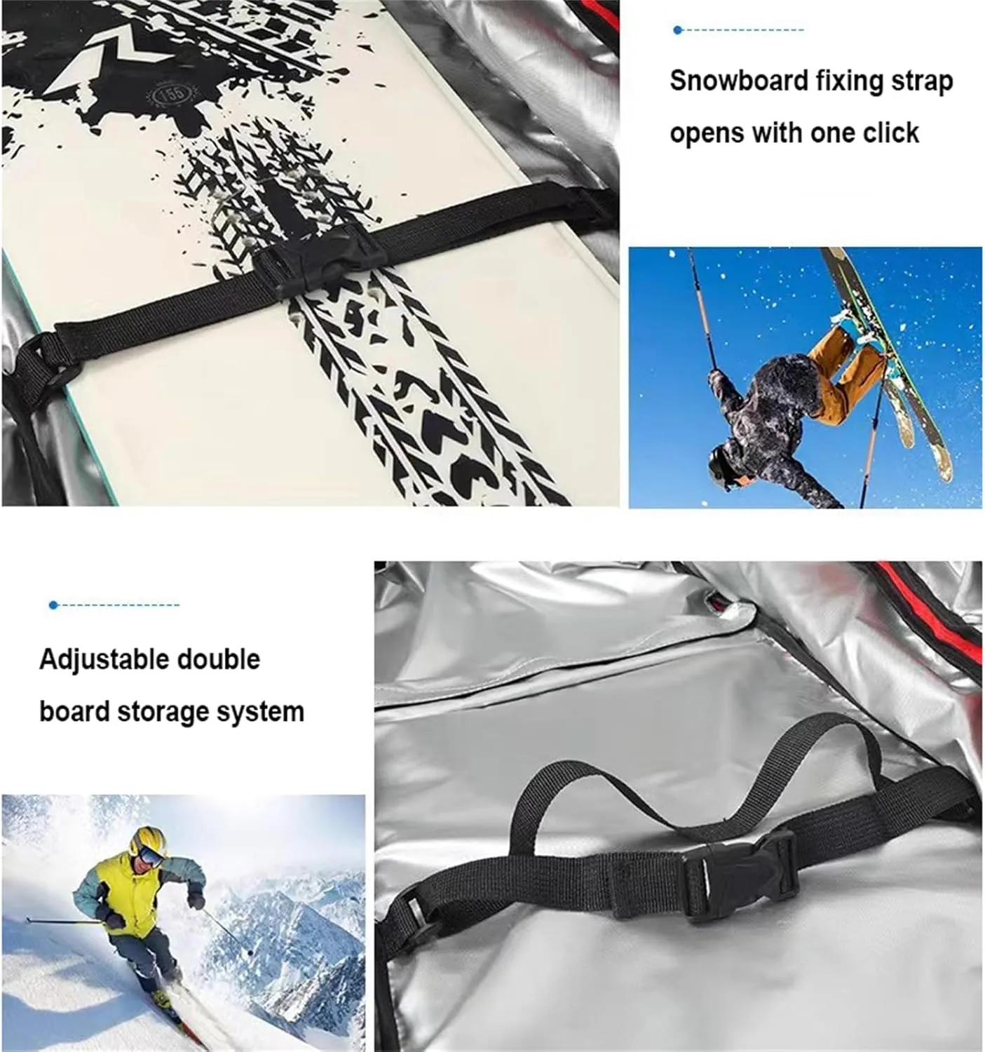 Double Rolling Ski Bag Store All Your Snowboarding Gear Waterproof Design Snowboard Bag for Air Travel Fully Adjustable fit 160cm-175cm Foldable Wheeled Ski Bag