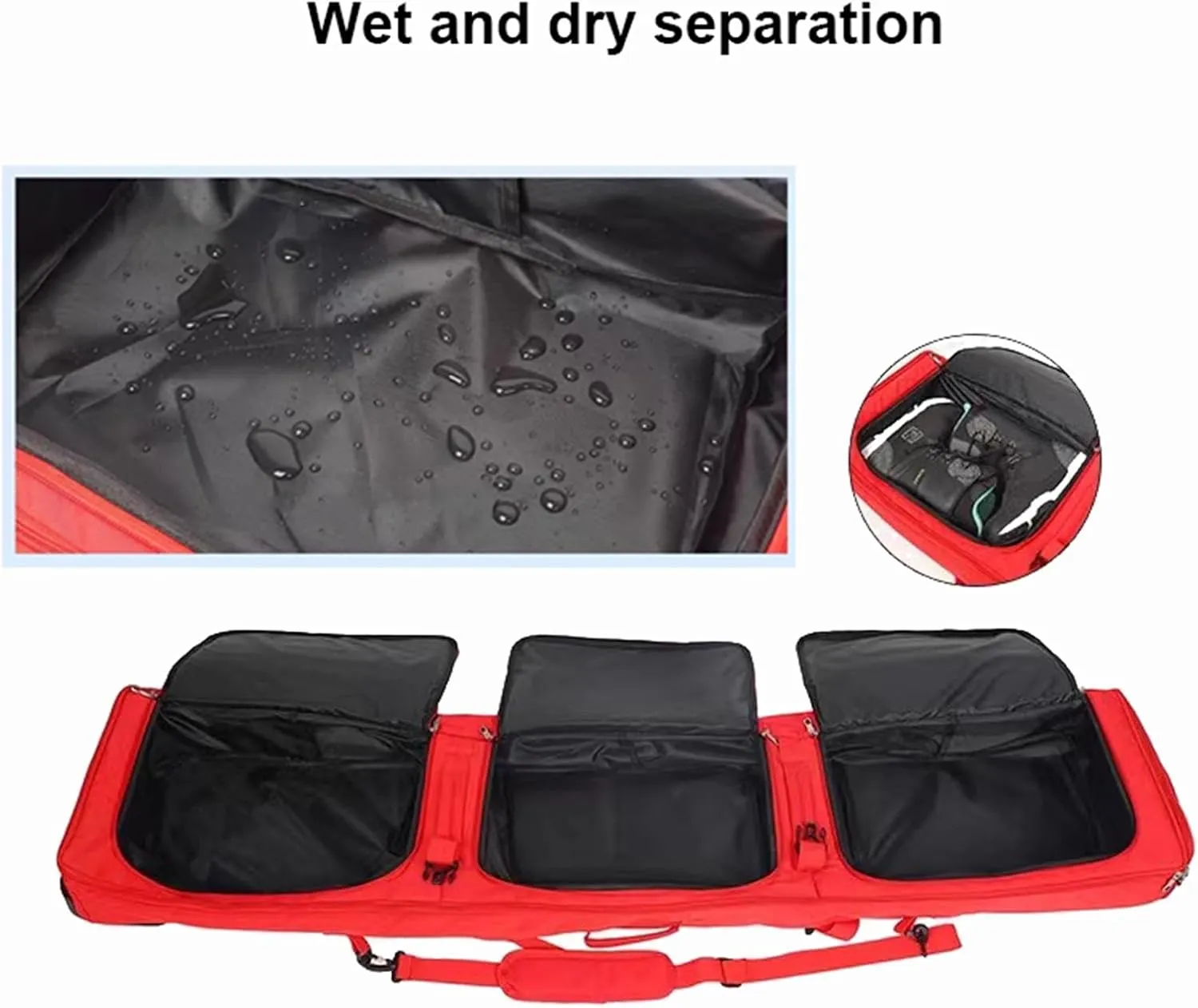 Double Rolling Ski Bag Store All Your Snowboarding Gear Waterproof Design Snowboard Bag for Air Travel Fully Adjustable fit 160cm-175cm Foldable Wheeled Ski Bag