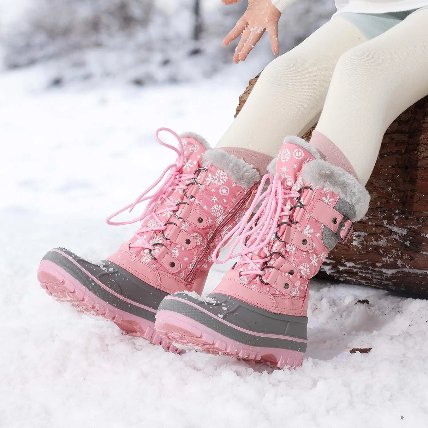 DREAM PAIRS Boys Girls Snow Boots Water-Resistant Outdoor Warm Cozy Anti-Slip Mid Calf Faux Fur Lining Insulated Winter Shoes for Little/Big Kids
