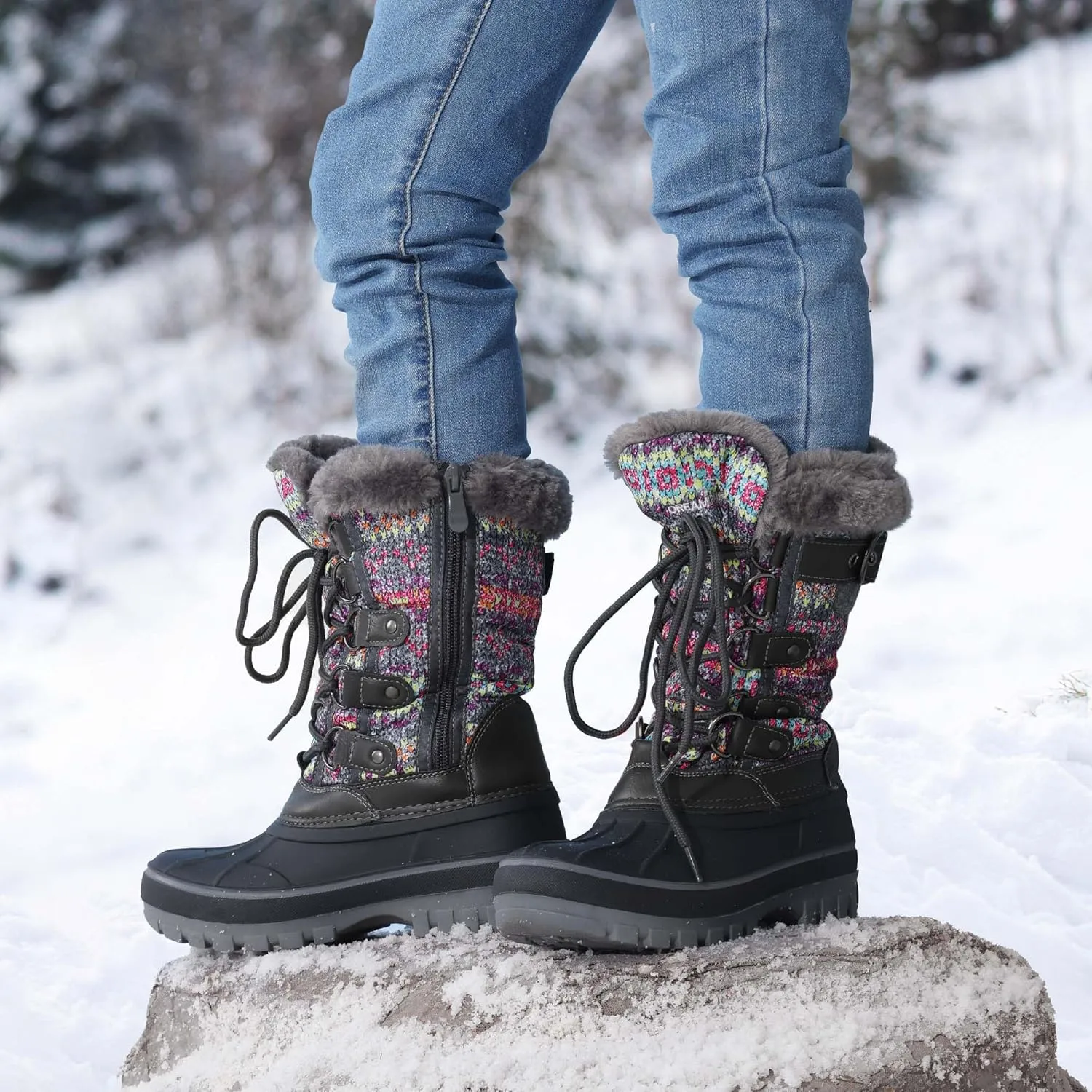 DREAM PAIRS Boys Girls Snow Boots Water-Resistant Outdoor Warm Cozy Anti-Slip Mid Calf Faux Fur Lining Insulated Winter Shoes for Little/Big Kids