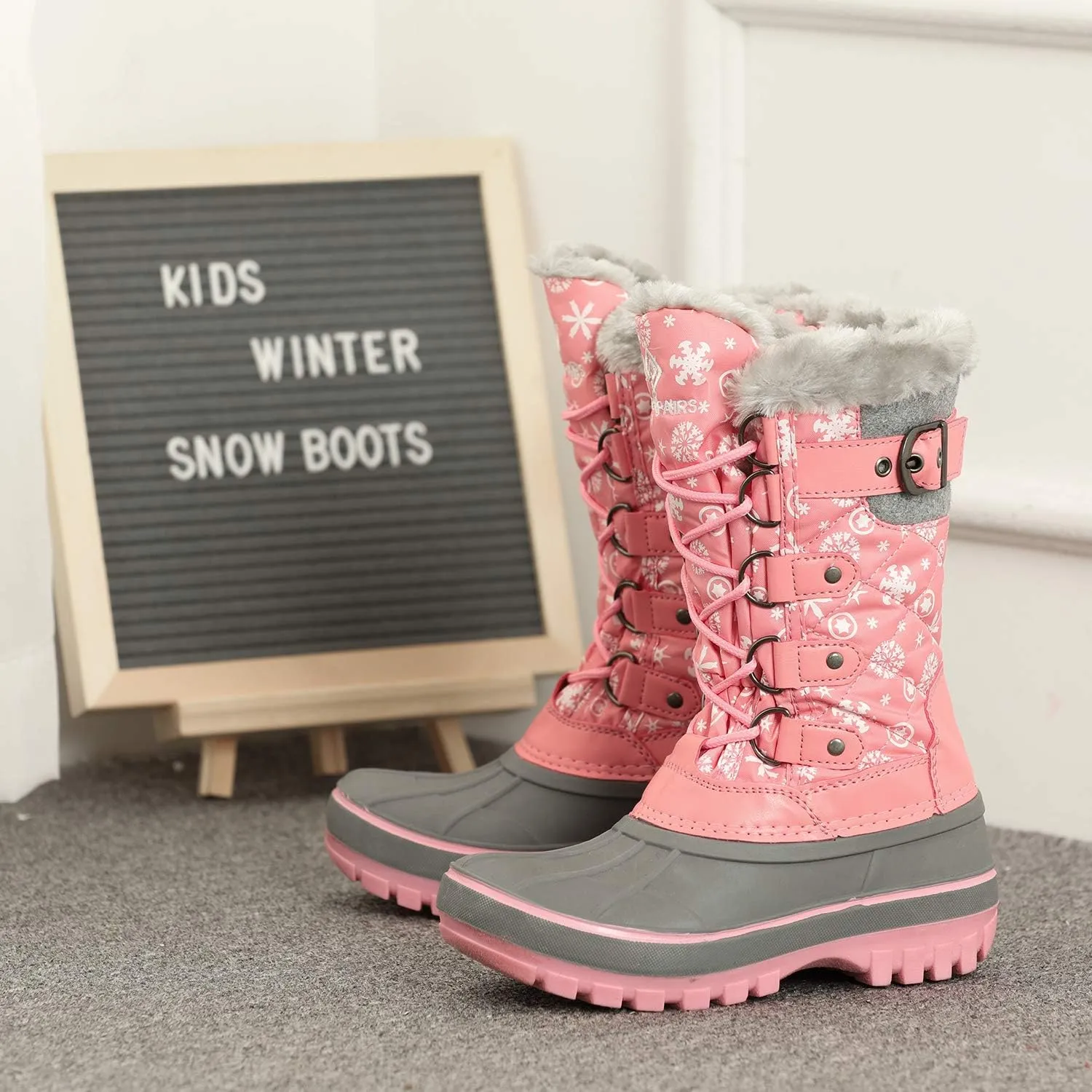 DREAM PAIRS Boys Girls Snow Boots Water-Resistant Outdoor Warm Cozy Anti-Slip Mid Calf Faux Fur Lining Insulated Winter Shoes for Little/Big Kids