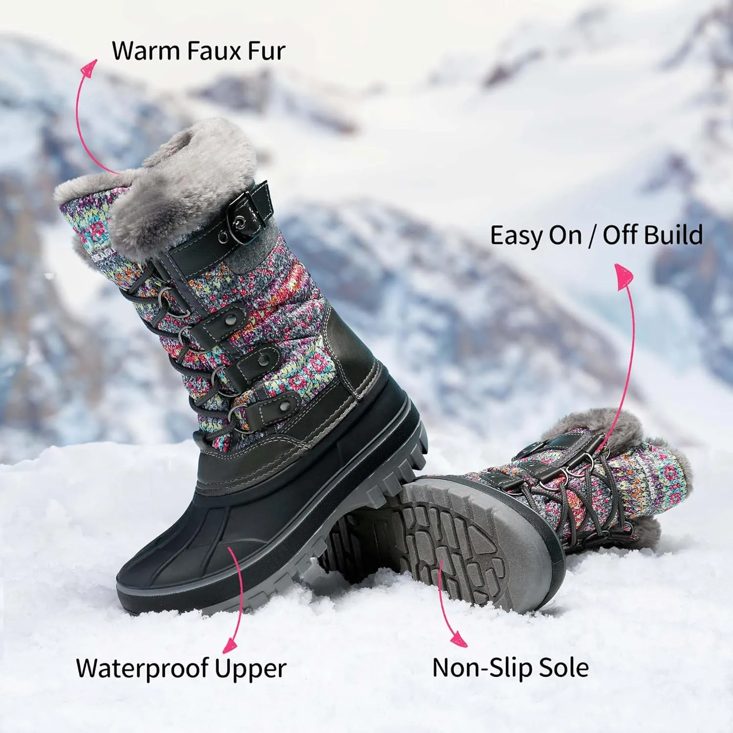 DREAM PAIRS Boys Girls Snow Boots Water-Resistant Outdoor Warm Cozy Anti-Slip Mid Calf Faux Fur Lining Insulated Winter Shoes for Little/Big Kids