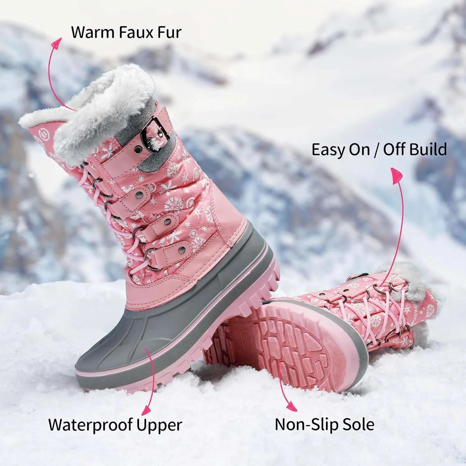 DREAM PAIRS Boys Girls Snow Boots Water-Resistant Outdoor Warm Cozy Anti-Slip Mid Calf Faux Fur Lining Insulated Winter Shoes for Little/Big Kids