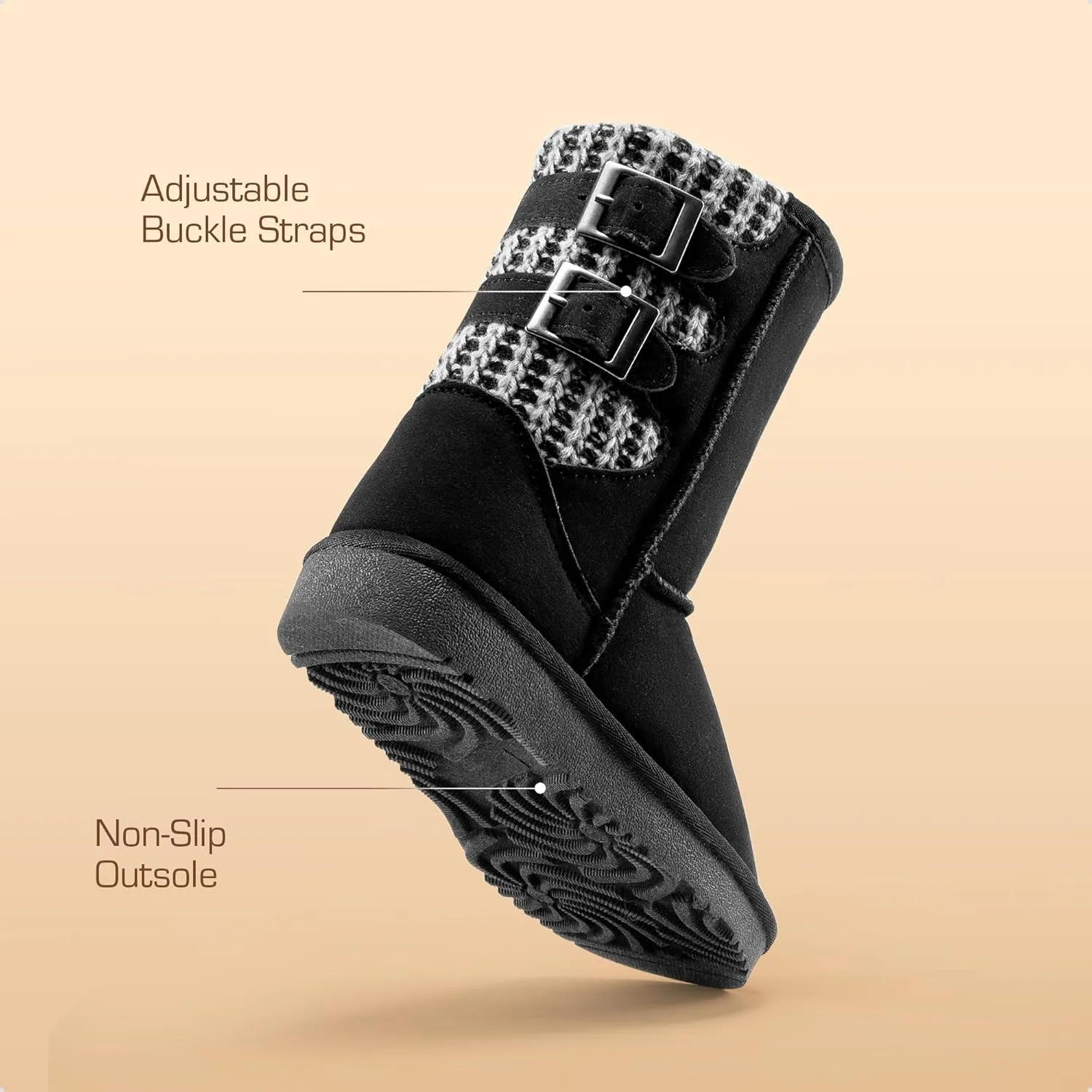 DREAM PAIRS Girls Boys Winter Boots Faux Fur Lined Mid Calf Kids Snow Tall Shoes FuzzyChic Kid's Buckle for Little Kid/Big Kid