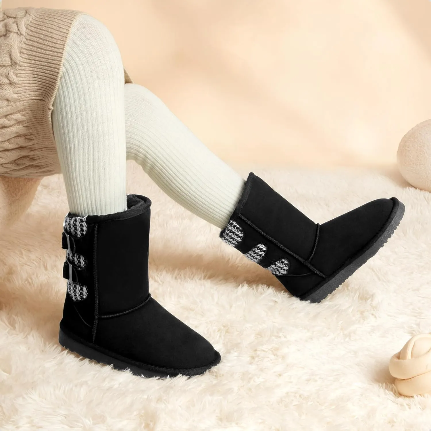 DREAM PAIRS Girls Boys Winter Boots Faux Fur Lined Mid Calf Kids Snow Tall Shoes FuzzyChic Kid's Buckle for Little Kid/Big Kid