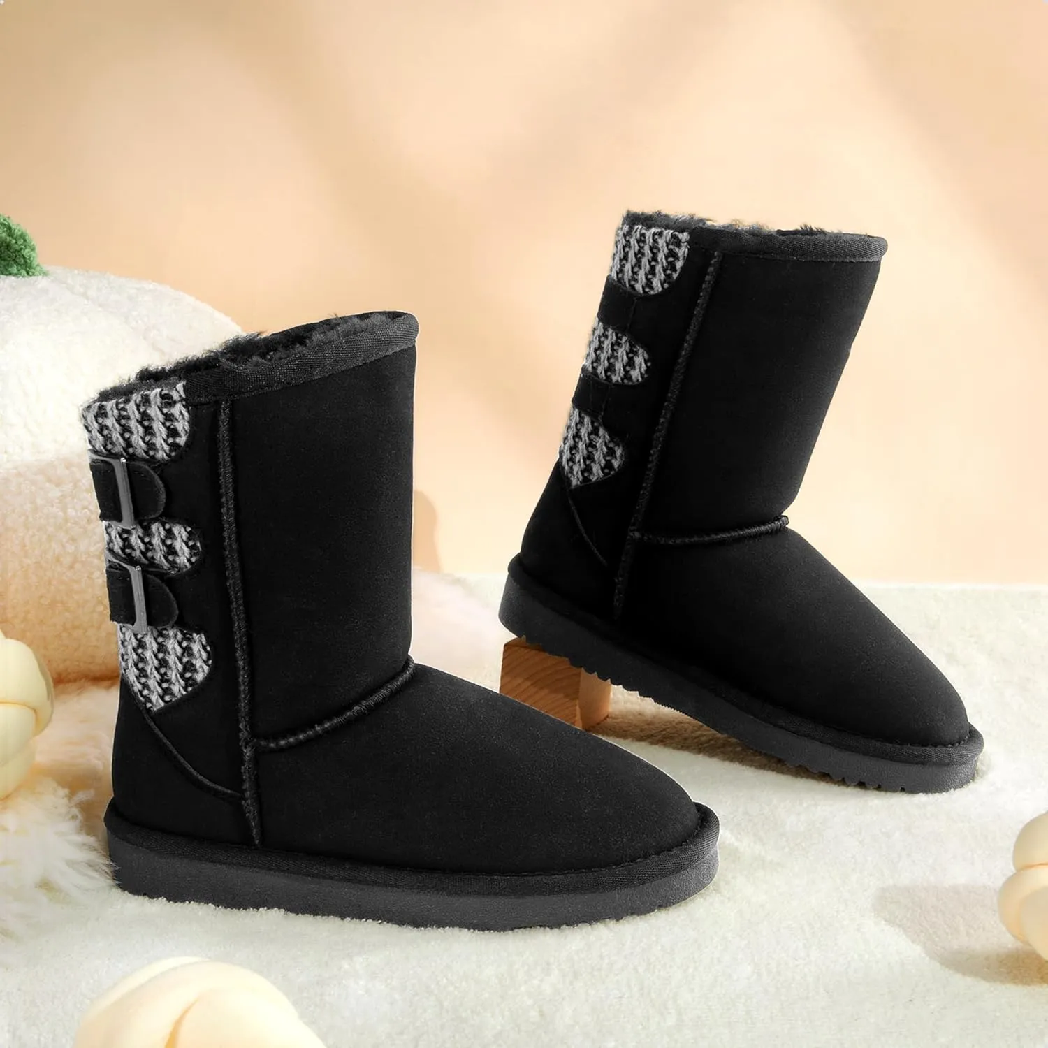 DREAM PAIRS Girls Boys Winter Boots Faux Fur Lined Mid Calf Kids Snow Tall Shoes FuzzyChic Kid's Buckle for Little Kid/Big Kid