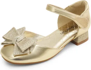 DREAM PAIRS Girls Dress Shoes Closed Toe Low Heels Ankle Strap Bow Ballet Wedding Party Sandals Princess Flower Shoes
