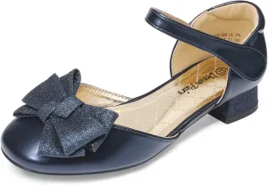 DREAM PAIRS Girls Dress Shoes Closed Toe Low Heels Ankle Strap Bow Ballet Wedding Party Sandals Princess Flower Shoes