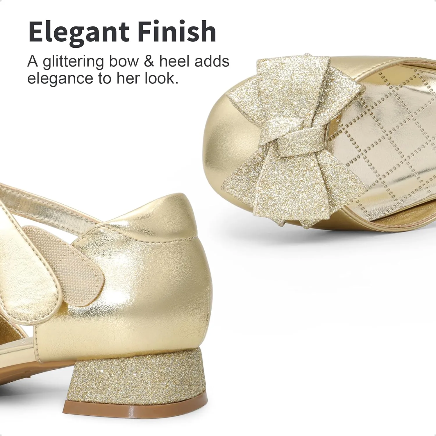 DREAM PAIRS Girls Dress Shoes Closed Toe Low Heels Ankle Strap Bow Ballet Wedding Party Sandals Princess Flower Shoes