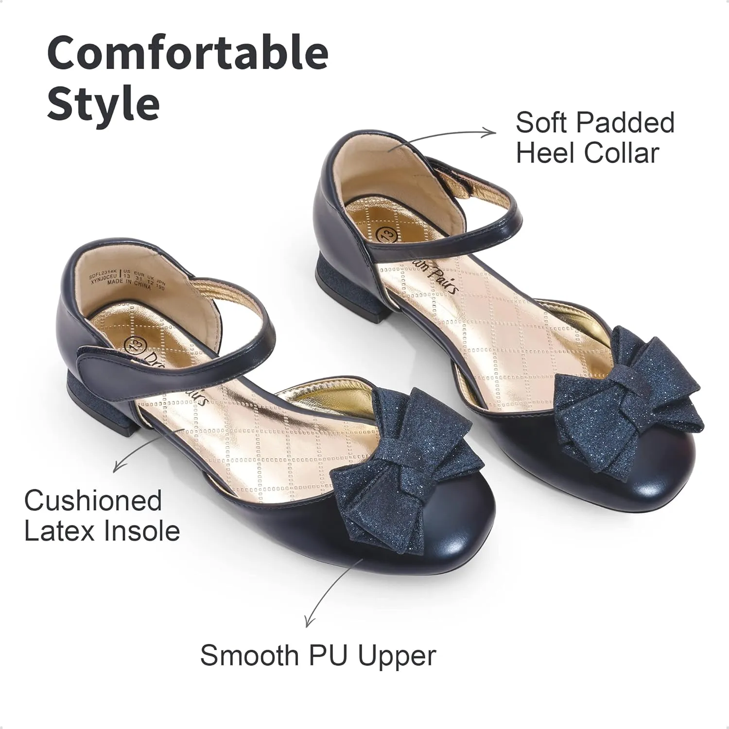 DREAM PAIRS Girls Dress Shoes Closed Toe Low Heels Ankle Strap Bow Ballet Wedding Party Sandals Princess Flower Shoes