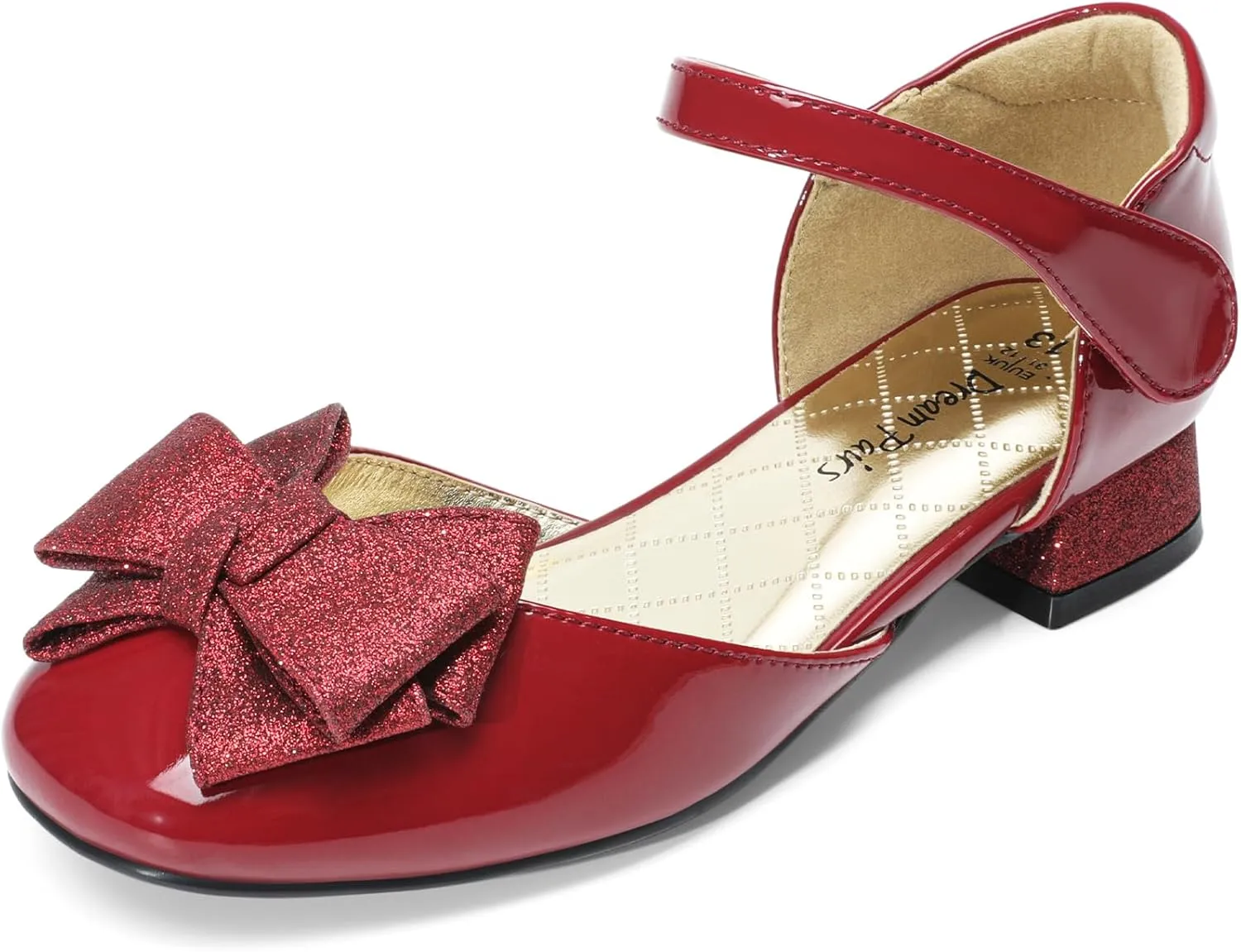 DREAM PAIRS Girls Dress Shoes Closed Toe Low Heels Ankle Strap Bow Ballet Wedding Party Sandals Princess Flower Shoes