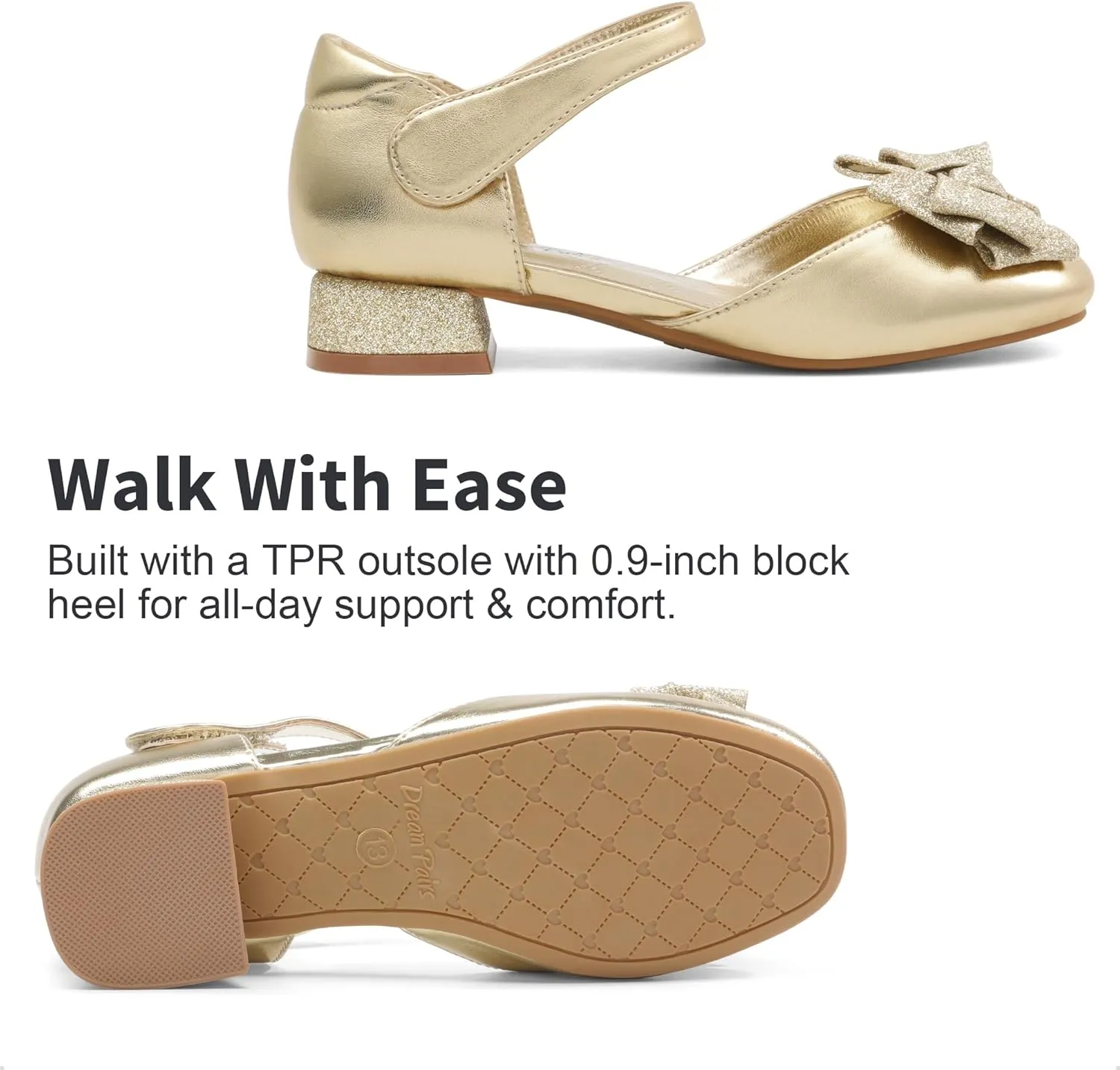 DREAM PAIRS Girls Dress Shoes Closed Toe Low Heels Ankle Strap Bow Ballet Wedding Party Sandals Princess Flower Shoes