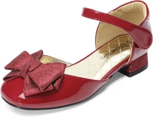 DREAM PAIRS Girls Dress Shoes Closed Toe Low Heels Ankle Strap Bow Ballet Wedding Party Sandals Princess Flower Shoes