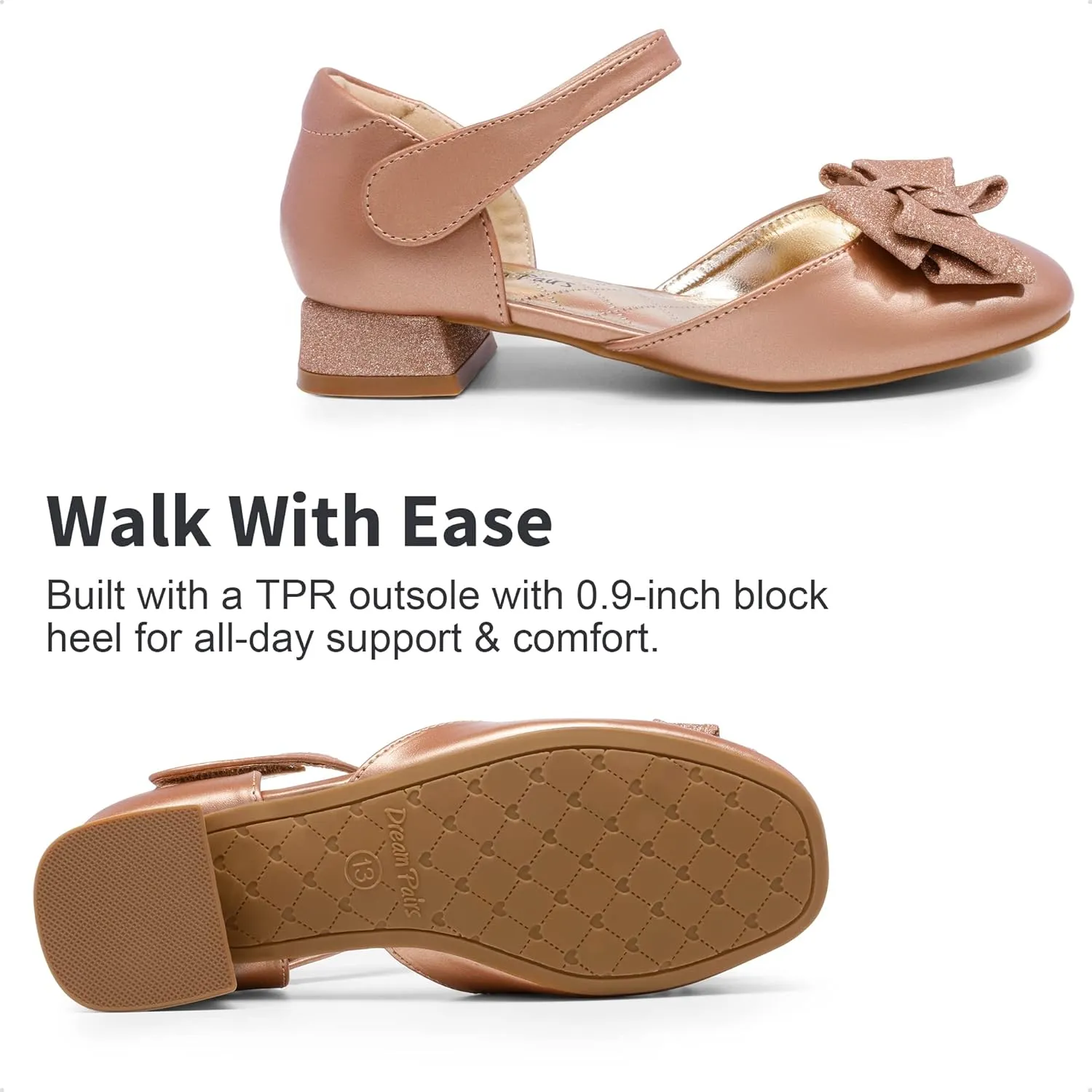 DREAM PAIRS Girls Dress Shoes Closed Toe Low Heels Ankle Strap Bow Ballet Wedding Party Sandals Princess Flower Shoes