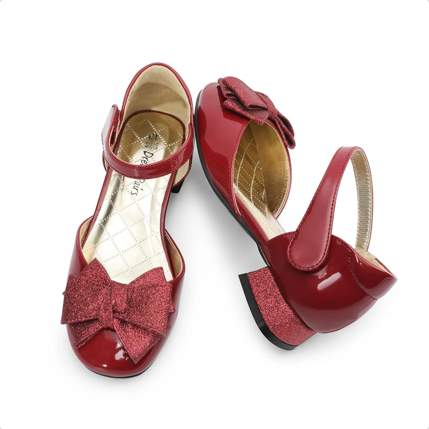 DREAM PAIRS Girls Dress Shoes Closed Toe Low Heels Ankle Strap Bow Ballet Wedding Party Sandals Princess Flower Shoes