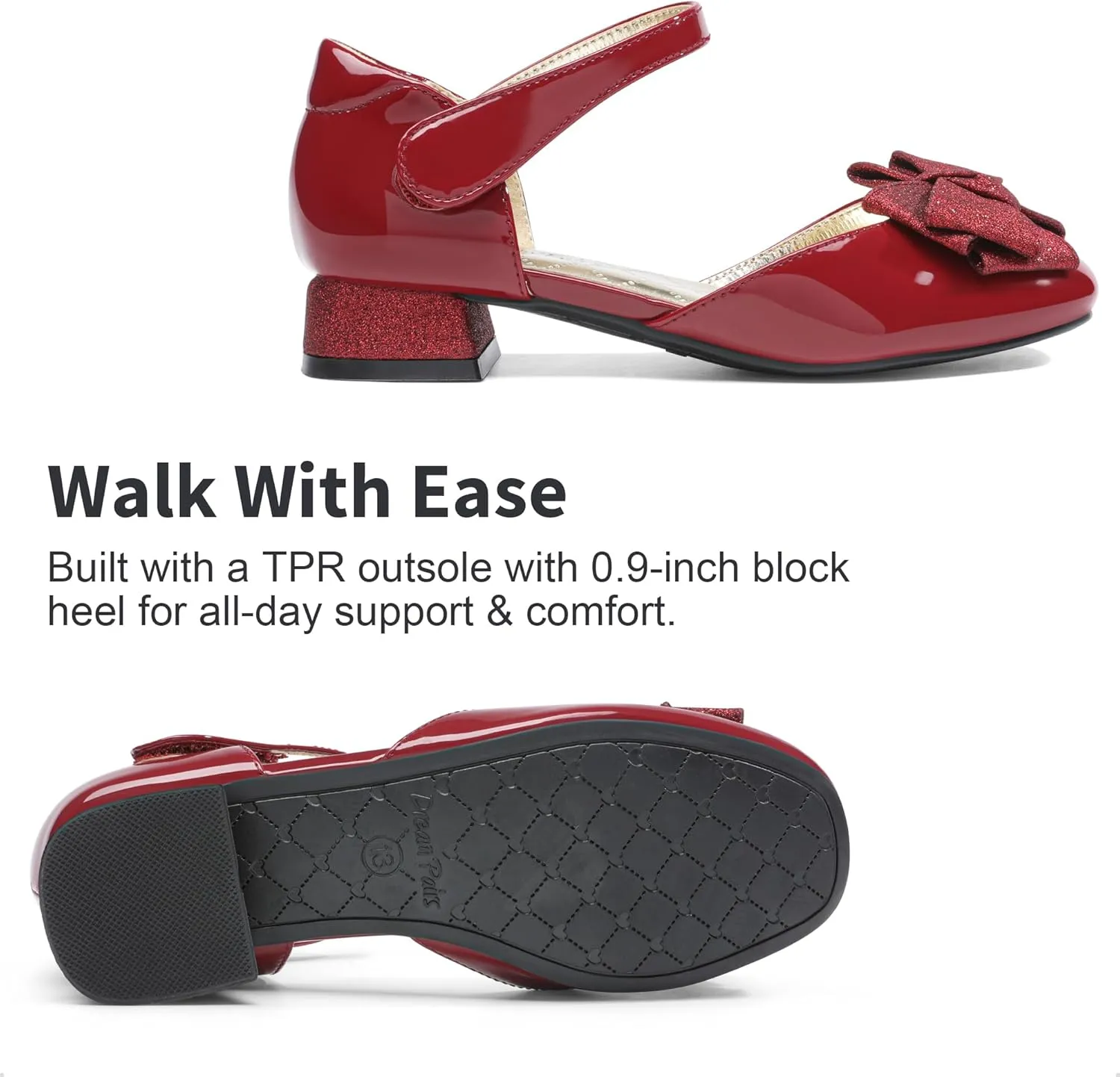 DREAM PAIRS Girls Dress Shoes Closed Toe Low Heels Ankle Strap Bow Ballet Wedding Party Sandals Princess Flower Shoes