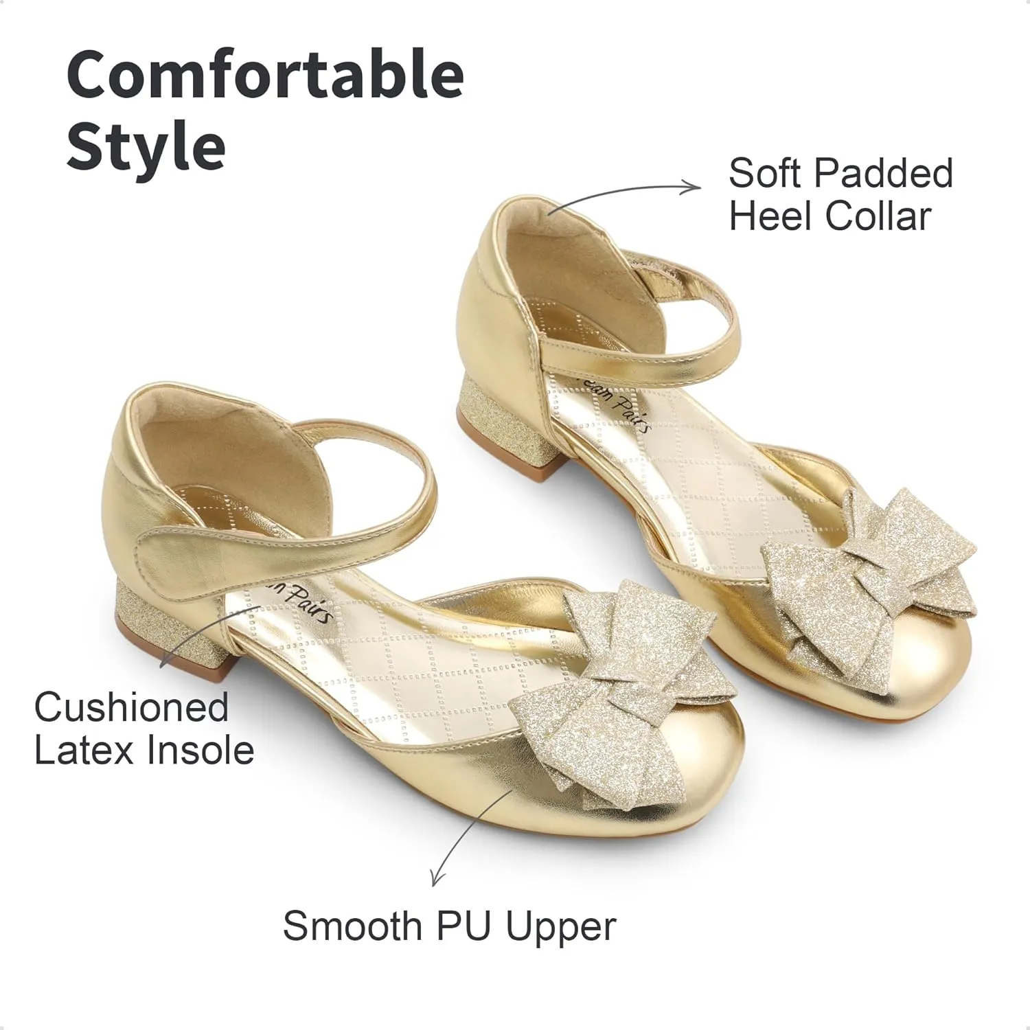 DREAM PAIRS Girls Dress Shoes Closed Toe Low Heels Ankle Strap Bow Ballet Wedding Party Sandals Princess Flower Shoes